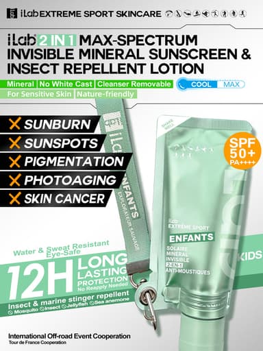 iLab 2IN1 MAX-SPECTRUM INVISIBLE MINERAL SUNSCREEN & INSECT REPELLENT LOTION SPF50+PA++++