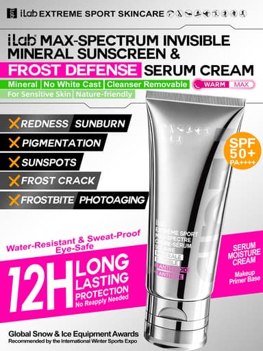 iLab Extreme Sport MAX-Spectrum Invisible Mineral Sunscreen & Frost Defense Serum Cream + Anti-aging SPF50+PA++++