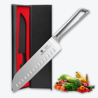 Japanese Kitchen Knife 7 Inch Santoku Blade with Hollow Edge for All-Purpose Cooking