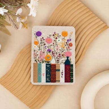 Embroidered Botanical Book Stack Kindle Cover