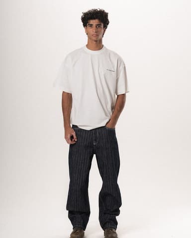 Male Dark Blue Striped Loose Fit Jeans