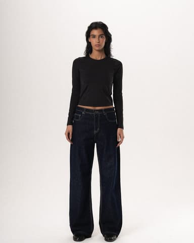 Female Denim Blue Washed Wide Leg Jeans