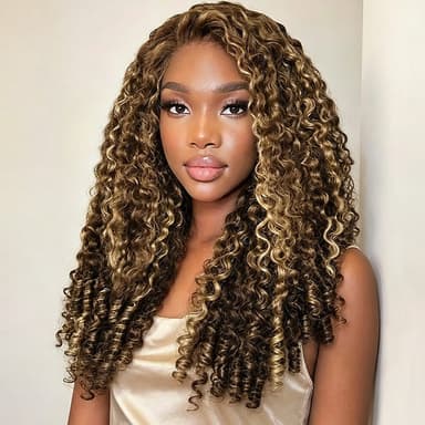 Ishow Hair Ready To Wear Half Wig With Elastic Drawstring Highlight Color Burmese Curly Glueless Human Hair Wig