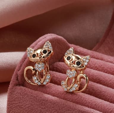 Purple Gold Temperament Cat Fine Zircon-embedded Earrings