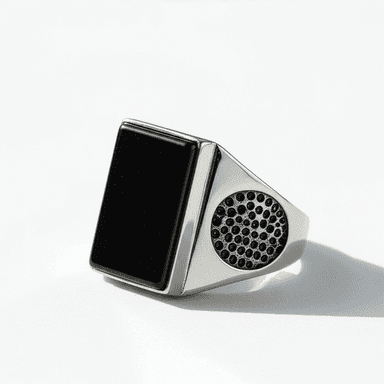 Men's Large Black Onyx Stone Ring in Solid Silver Band