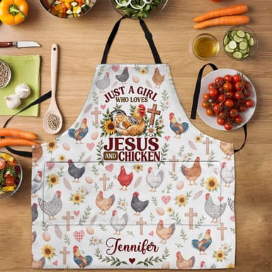 Just A Girl Who Loves Jesus and Chicken | Personalized Apron With Pocket