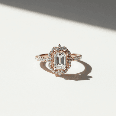 Vintage Style Baguette CZ Halo Ring Gold Over Silver