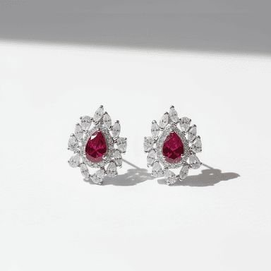 Gold-Plated Pear Cut Halo Stud Earrings