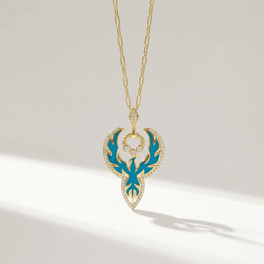 Gold Necklace with Enamel Phoenix Pendant