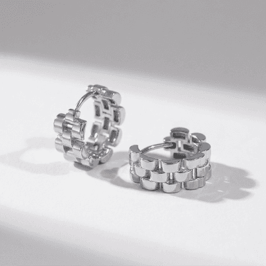 Watch Link Hoop Earrings Gold-Plated Chunky Huggies