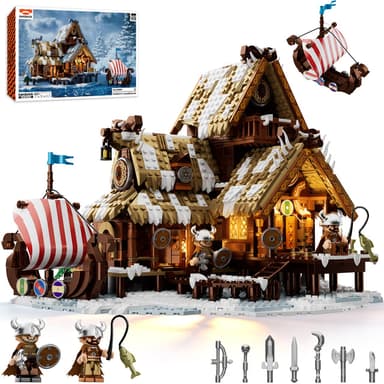 Icehorn Longhouse Winter Cabin Building Set with Light 30801 | 1694 PCS