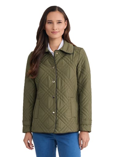 Diamond Quilted Jacket, Faux Leather Piping