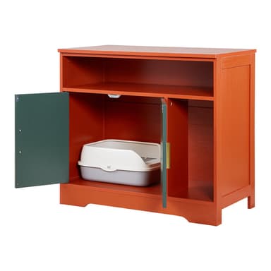 Jugbow Cat Litter Box Cabinet Red & Green