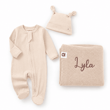JBØRN Organic Cotton Sleepsuit & Knitted Blanket Set
