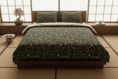 Japanese Pine Tree Green Duvet Set - 100% Cotton Bedding