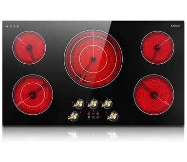Karinear 36 inch 5 Burner Electric Cooktop 9200W with Knob & Touch Control