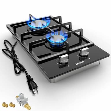 Karinear 12 Inch 2 Burner Built-in LPG/NG Tempered Glass Gas Cooktop