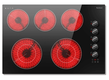 Karinear 30 inch 5 Burner Electric Cooktop 8600W With Knob & Touch Control