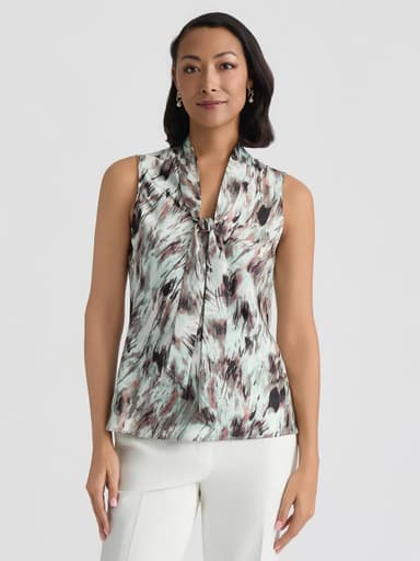 Petite Tie Neck Sleeveless Blouse, Satin