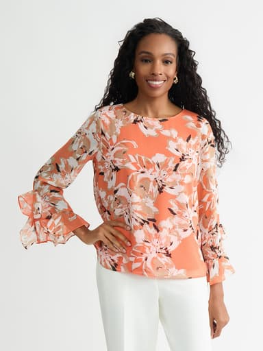 Printed Flounce Sleeve Blouse