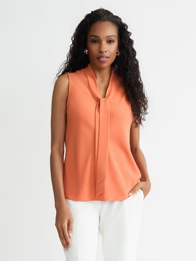 Petite Tie Neck Sleeveless Blouse