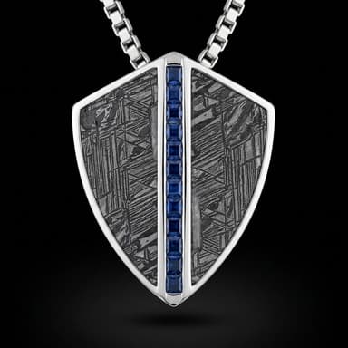 Cosmic Shield — Men's Meteorite & Sapphire Pendant