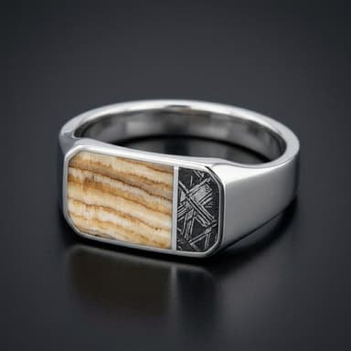 Two Thirds - Mammoth Tooth & Aletai Meteorite - Slim Signet Ring