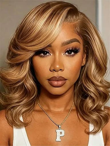 P4/27 Honey Blonde Highlights Body Wave Bob Wig Pre Styled Side Part Glueless Bob Wigs