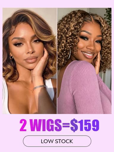 [2 Wigs=$159] Kisslove Top Selling Highlight Pre Styled Body Wave Wig+Kinky Curly Bob Wig