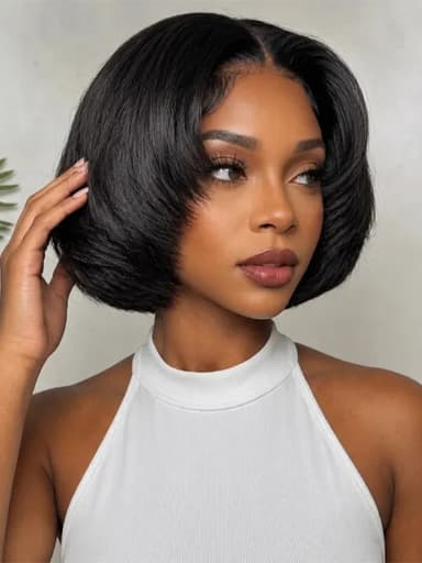 BOGO Pre Layered Face Framing Straight Hair Pixie Haircut Glueless 5x5 Lace Closure Wig