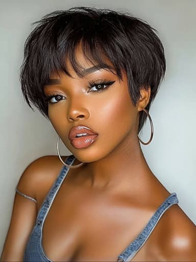 New Customer Exclusive: Pixie Cut Wig for Just $29.99 |  Short Bob Wigs with Bang Pixie Cut Human Hair Wig Machine Made Natural Black Color Glueless Human Hair 