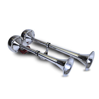 MARINE-ONE: Chrome-Plated Stainless Steel Self-Contained Dual 12-Volt Horns