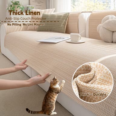 Thick Linen Sofa Slipcover, Stay-in-Place, Lint-Resistant, Machine Washable