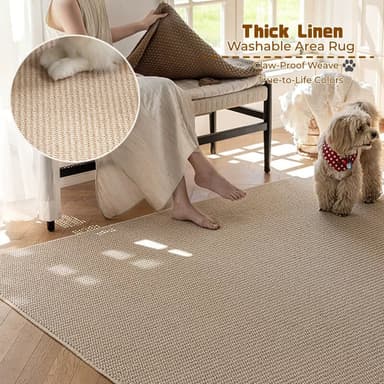 Thick Linen Washable Area Rug Non Slip Woven Rugs
