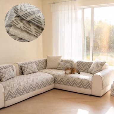 Linen Sectional Sofa Couch Covers, Couch Sofa Covers Washable for Dogs, L Shaped Armrest Cover