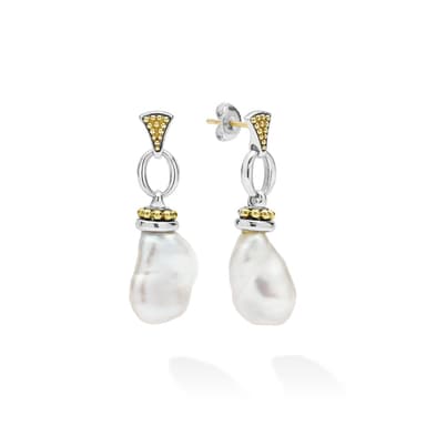 Luna Two-Tone Pearl Caviar Drop Earrings