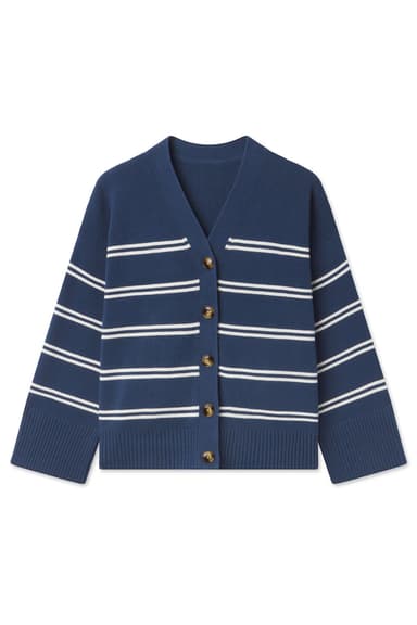 Nora Cotton Cardigan in Navy Ivory Stripe
