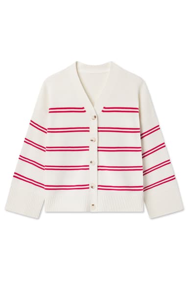 Nora Cotton Cardigan in Ivory Red Stripe