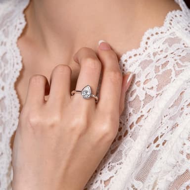 Pear Cut Bezel Set Moissanite Engagement Wedding Ring