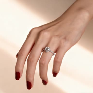 Heart Moissanite Halo Promise Ring with Pave Band