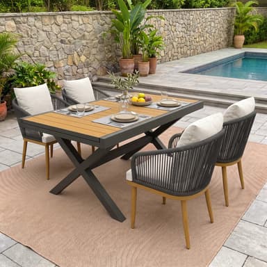 LayinSun 5-Piece Extendable 60"-82" Patio Dining Table with Wicker Rope Dining Chair Set