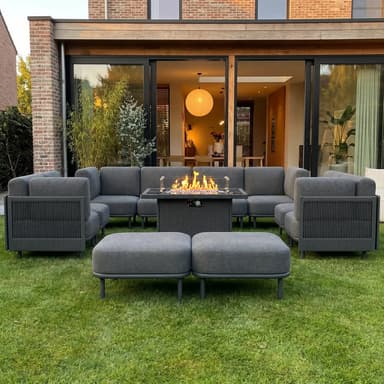 LayinSun 11-Piece Woven Rope Outdoor Modular Sectional Sofa Set with Fire Pit Table