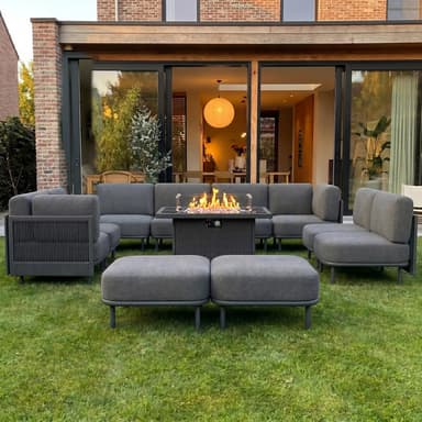 LayinSun 11-Piece Woven Rope Outdoor Modular Sectional Sofa Set with Fire Pit Table