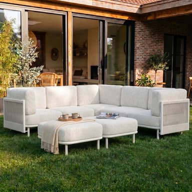 LayinSun 7-Piece Woven Rope Outdoor Modular Sectional Sofa Set with 7-inch Cushion