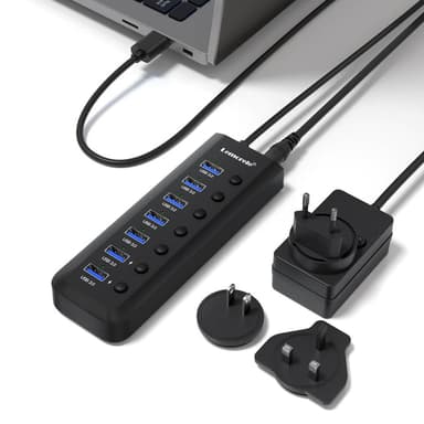 Lemorele TC111 7-Port USB 3.0 Hub with Individual Switches & Smart Charging