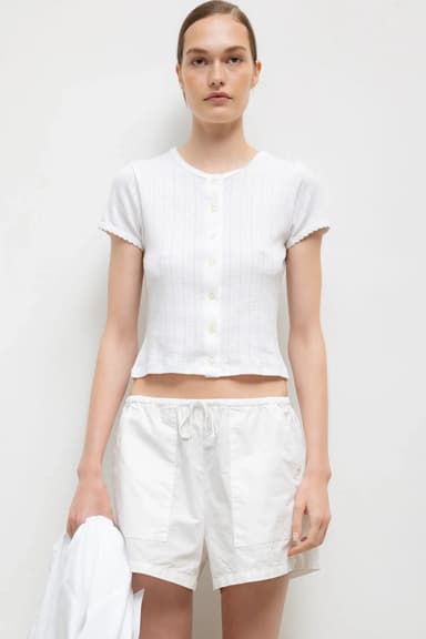 Pointelle Short Sleeve Cardigan