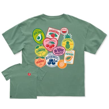 Women's Fruit Labels Short Sleeve Oversized Crusher Tee