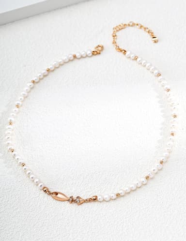 S925 Silver Natural Pearl & CZ Satellite Necklace with Marquise Center | Vintage Gold & Platinum LOJ159