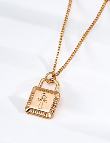 S925 Silver Ankh Cross Padlock Pendant Box Chain Necklace | Vintage Gold & Platinum LOJ157