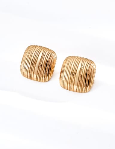 S925 Silver Ribbed Cushion Square Stud Earrings | Vintage Gold & Platinum White LOJ155